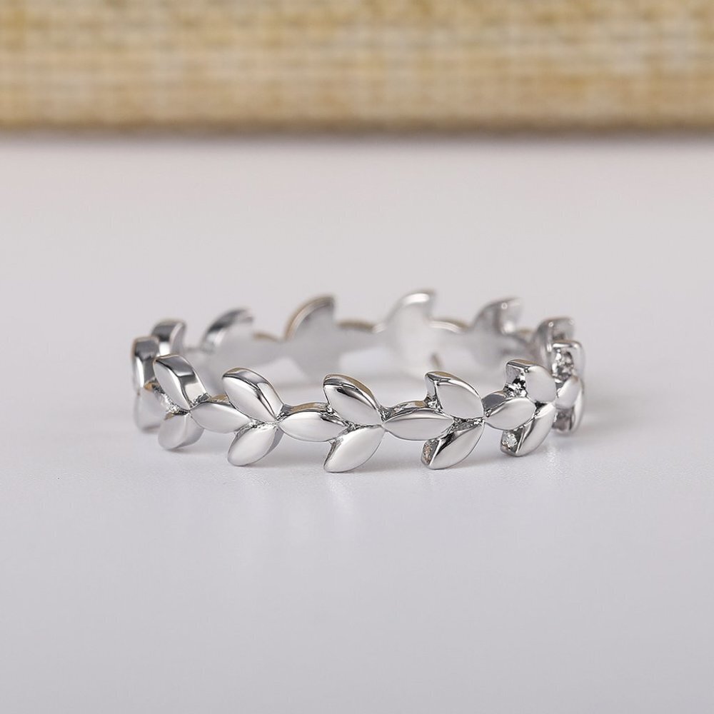 😍PREMIUM 925 STERLING SILVER DAINTY LEAF ETERNITY BEAUTIFUL RING, K952 - Picture 4 of 7